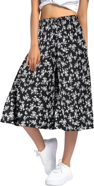 Casual Dress Pants for Women Loose Fit High Waisted Floral Print Pant Wide Leg Elastic Waist Trousers with Pockets