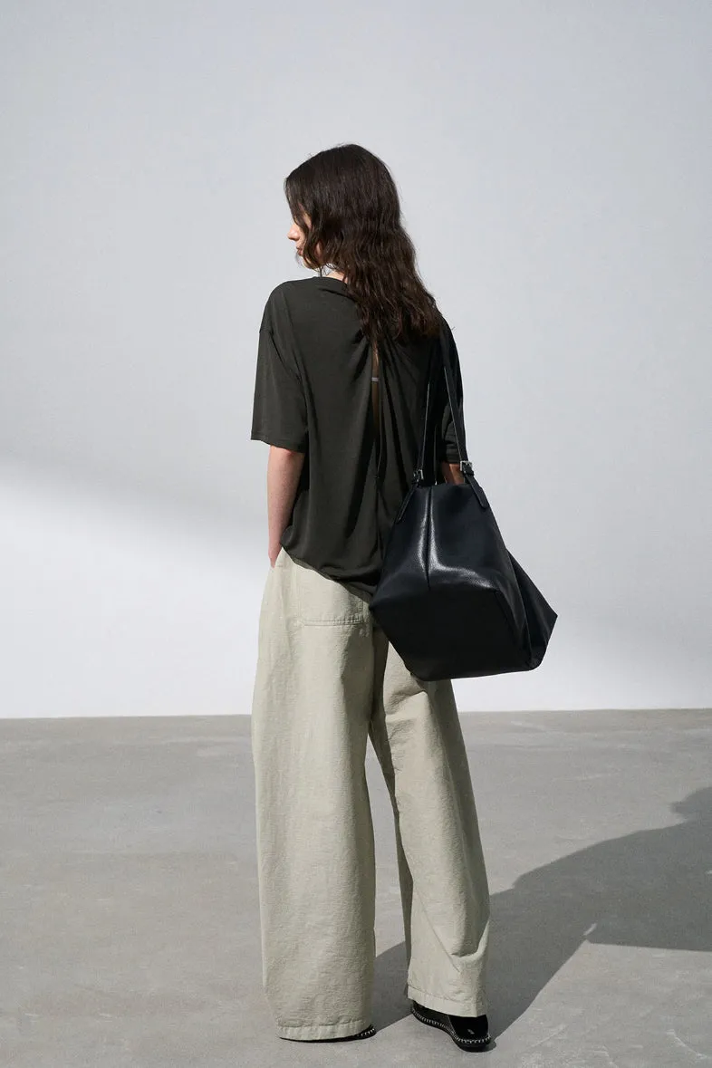 Cotton blend silhouette wide leg pants | 4 color