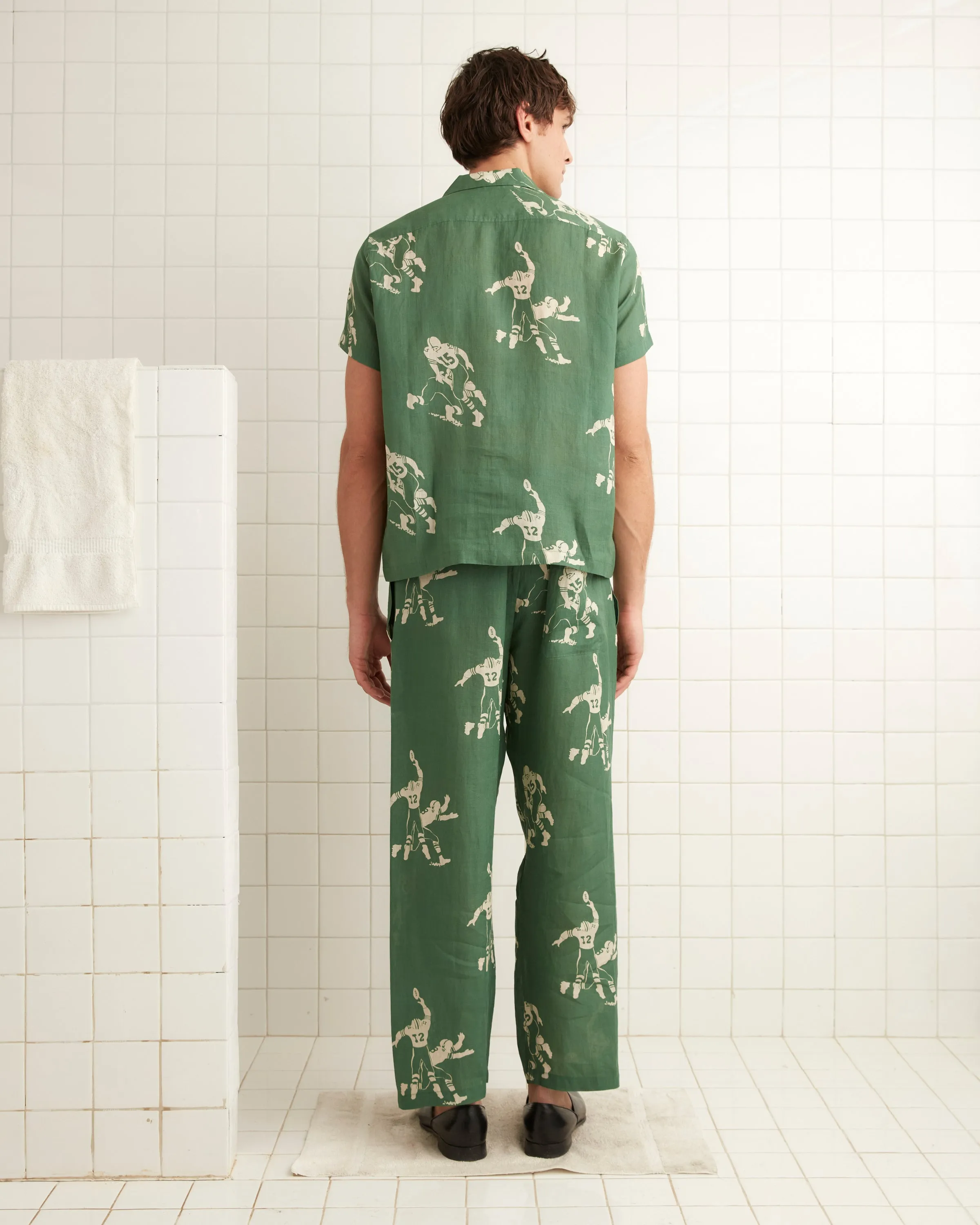 Football Silhouette Pajama Pants - Green/Cream