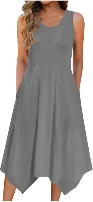 FZYLQY 2025 Womens Summer Dress Casual Swing Ruffle Short Sleeve Sundresses Beach Mini A-line Shift Dress with Pockets