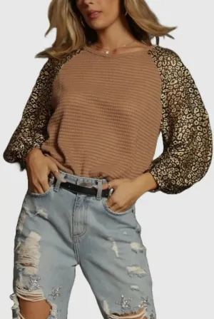 Ginger Leopard Sheer Sleeves Top
