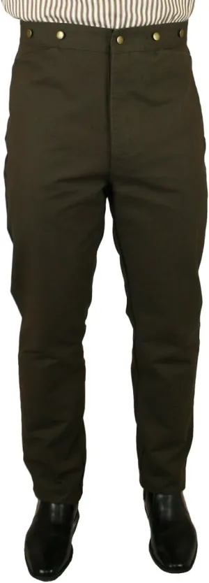 Historical Emporium Men's High Waist Classic Canvas Work Trousers, Victorian Western Pants with Suspender Buttons