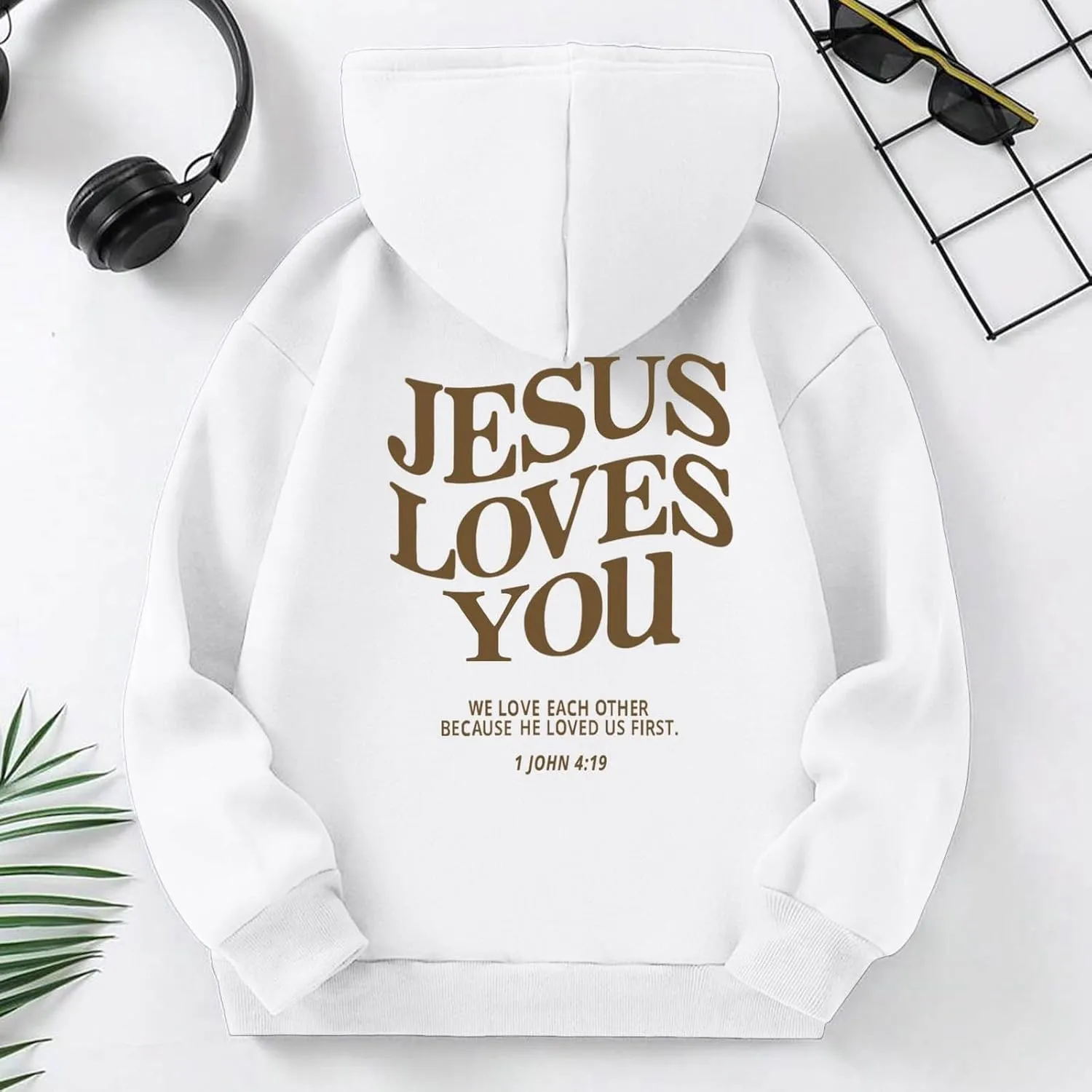 Jesus Loves You Girls Oversized Hoodies Drop Shoulder Letter Print Preppy Sweatshirt Sweatshirt Tops with Pockets