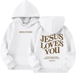 Jesus Loves You Girls Oversized Hoodies Drop Shoulder Letter Print Preppy Sweatshirt Sweatshirt Tops with Pockets