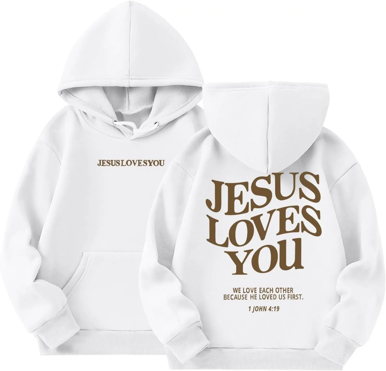 Jesus Loves You Girls Oversized Hoodies Drop Shoulder Letter Print Preppy Sweatshirt Sweatshirt Tops with Pockets