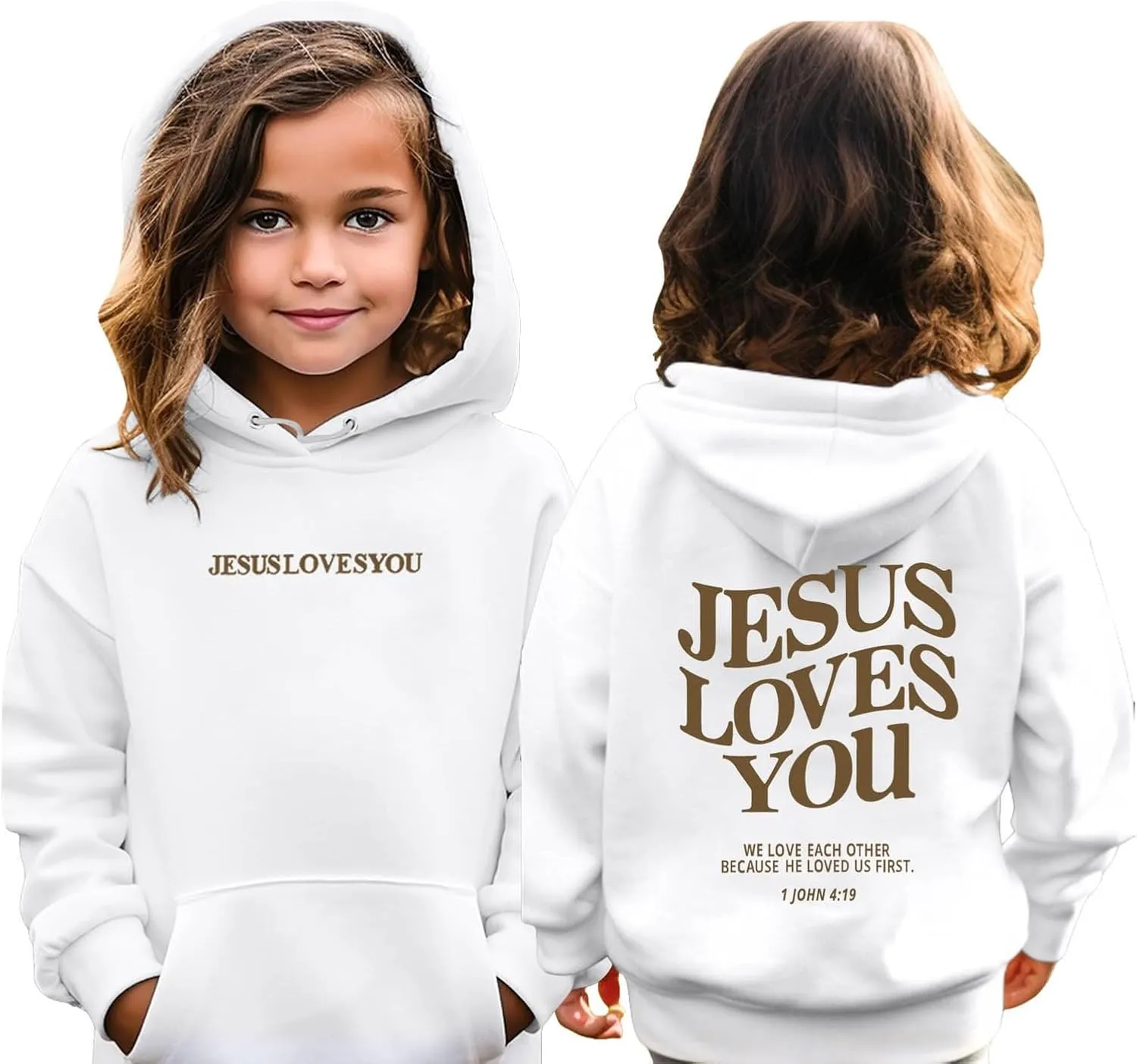 Jesus Loves You Girls Oversized Hoodies Drop Shoulder Letter Print Preppy Sweatshirt Sweatshirt Tops with Pockets