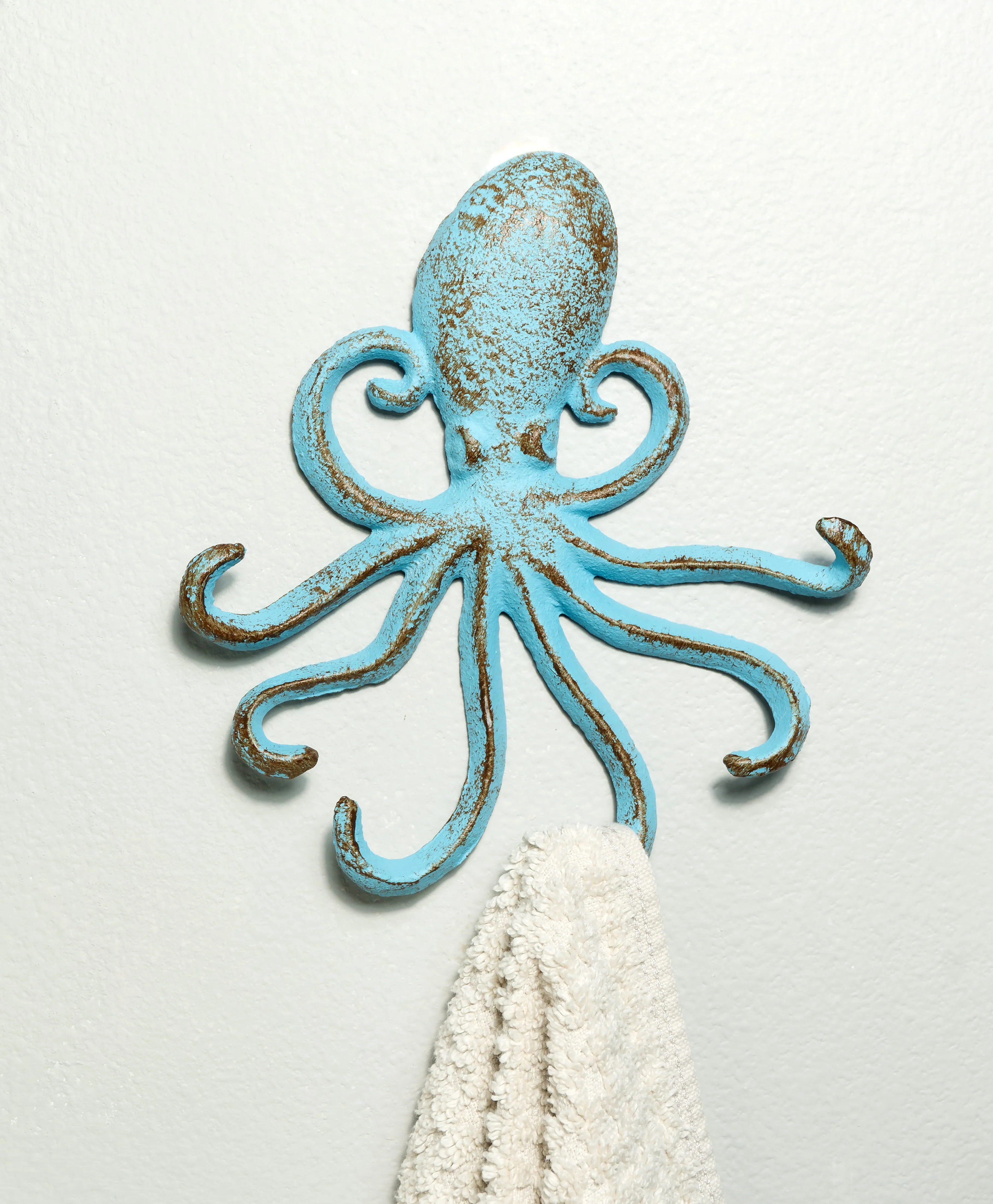 Light Blue Octopus Cast Iron Decorative Wall Hook (WS)