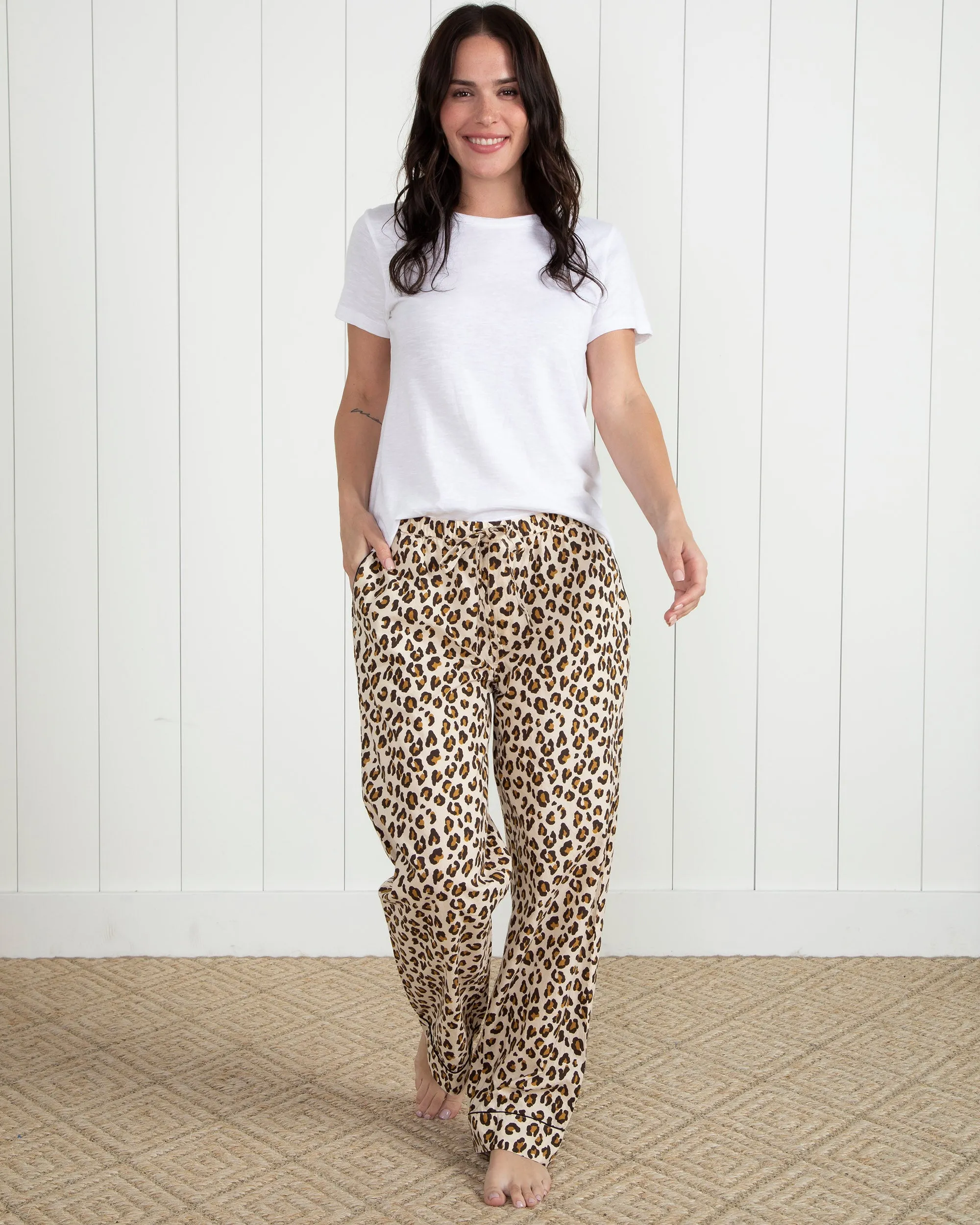 Lounging Leopard - Tall Pajama Pants - Latte