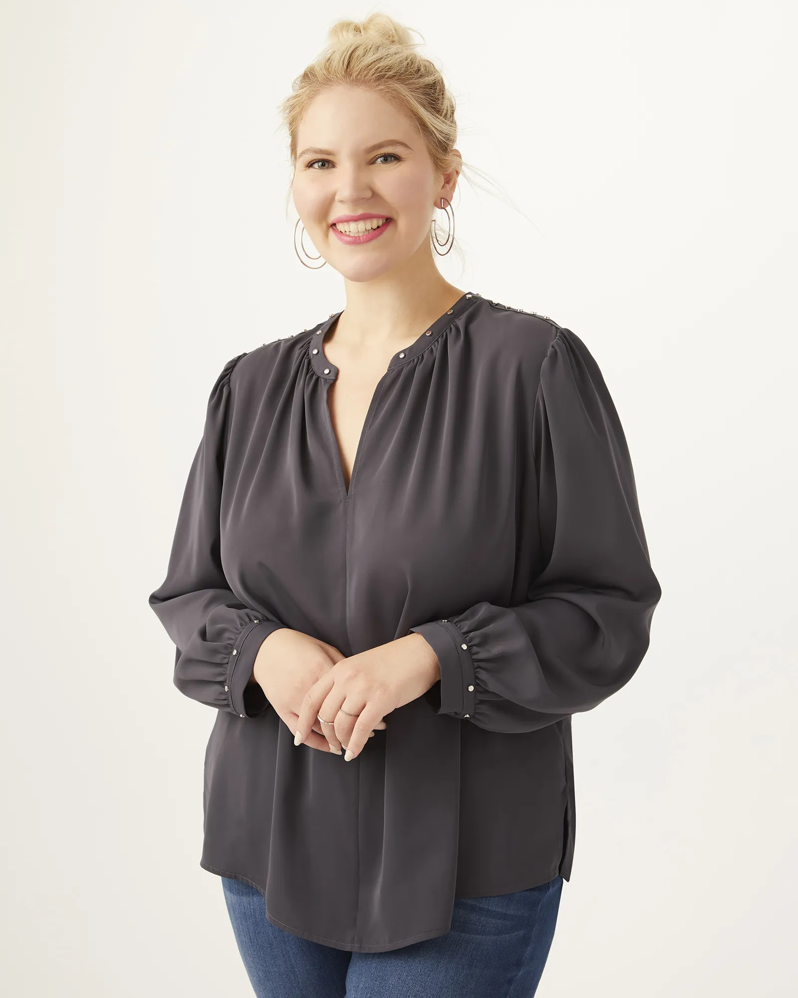 Marie Long-Sleeve Blouse | Light Grey