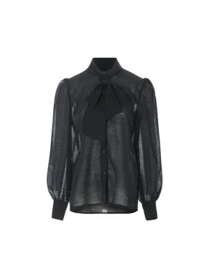 Ribbon Tie Sheer Blouse Black