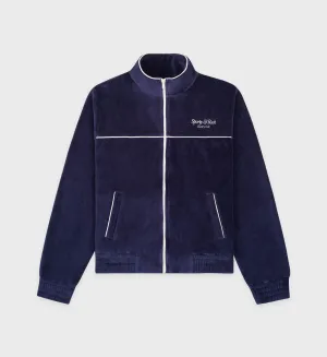 Script Velour Track Jacket - Navy/Cream