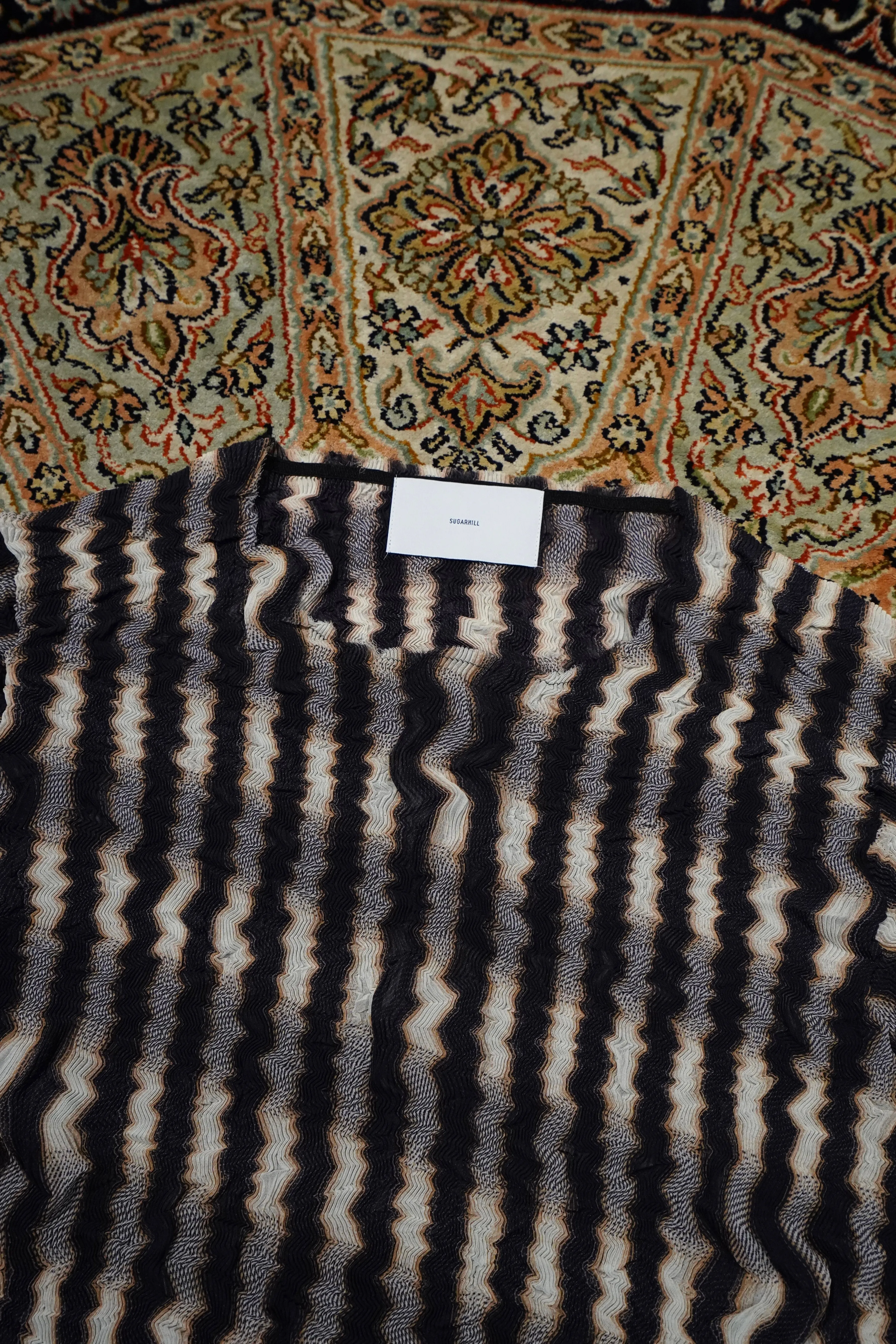 SUGARHILL SHEER PLEATED OMBRE PLAID TOPS (INDIGO&BROWN)