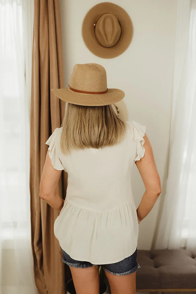 V Ruffle Cap Sleeve