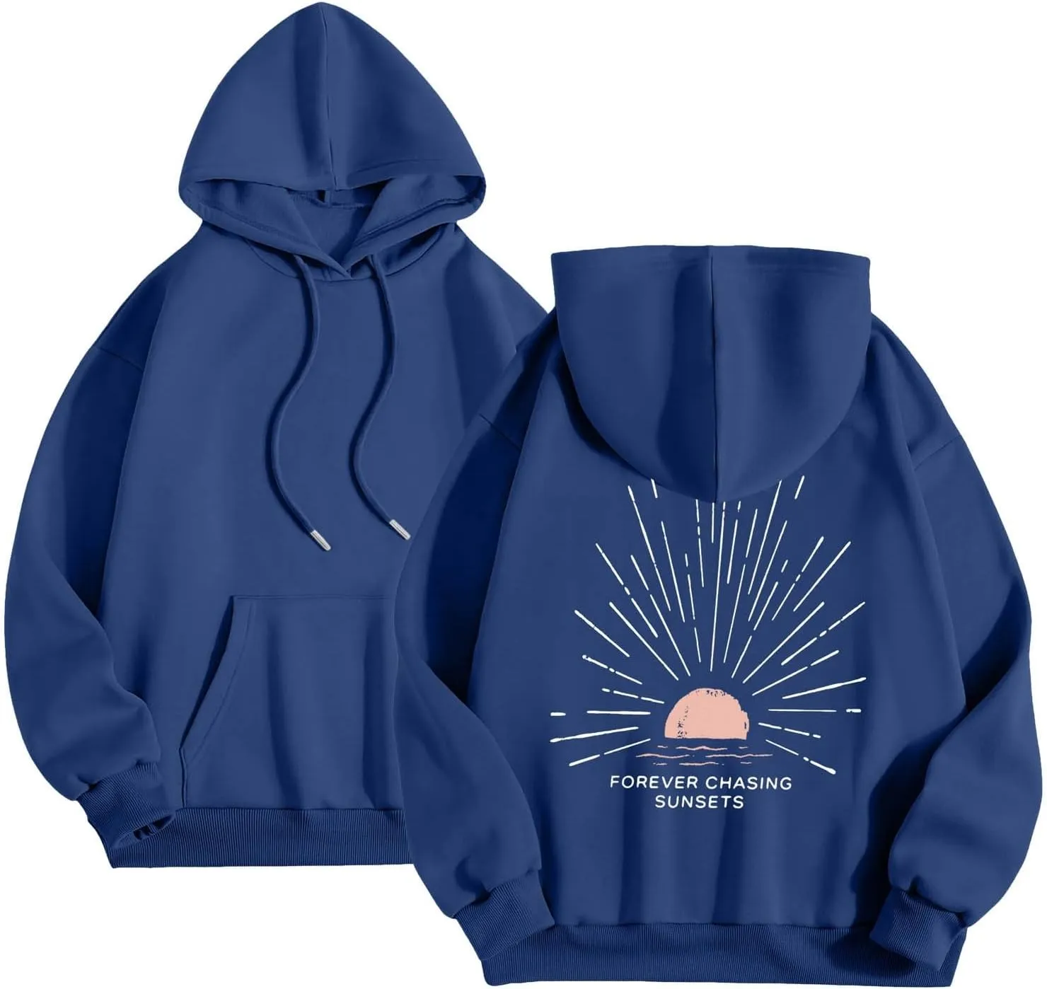 Women Oversized Hoodie Beachy Sweatshirt Letter Printed Always Chasing Sunsets Hoodies Solid Color Soft Top